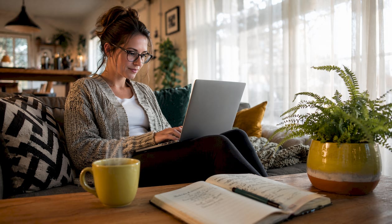 Woman ordering coffee subscription gift online