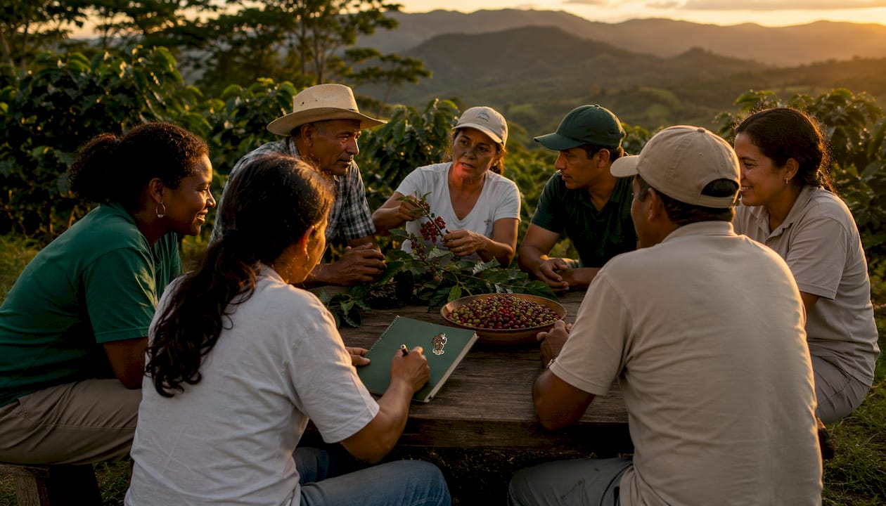 Coffee farmers meeting at cooperative farm