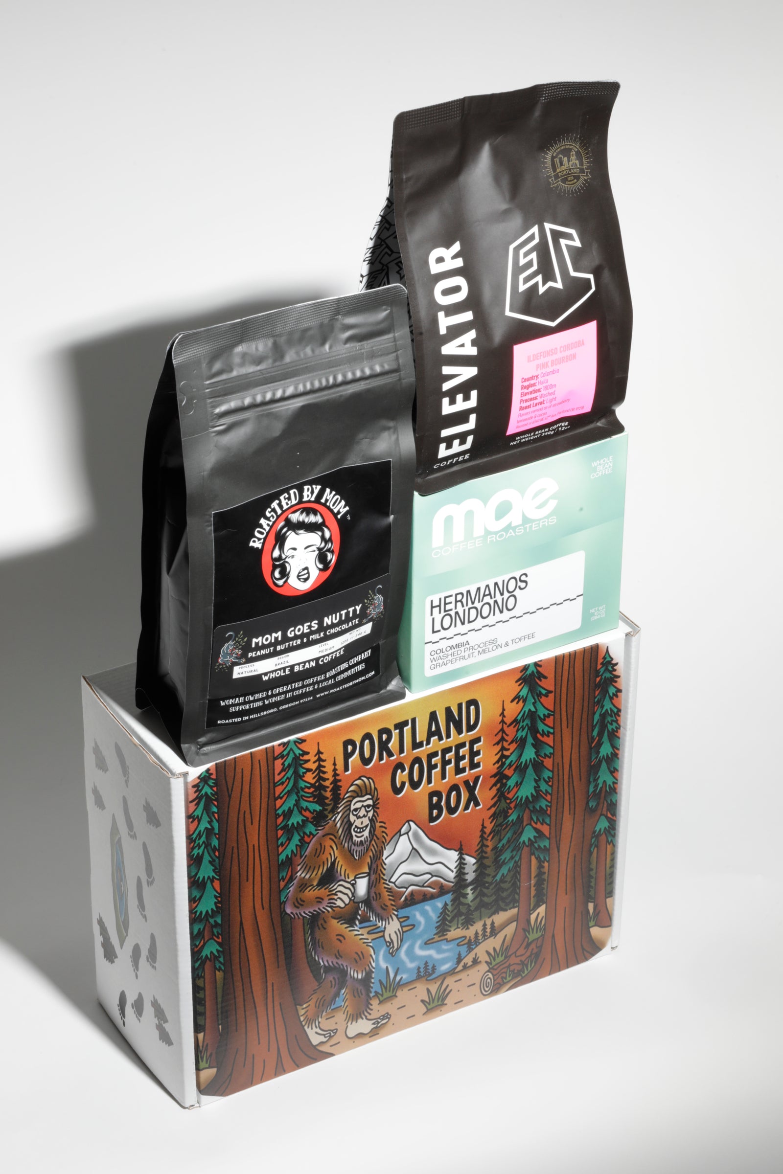 Collection of coffee bags from different Portland micro roasters